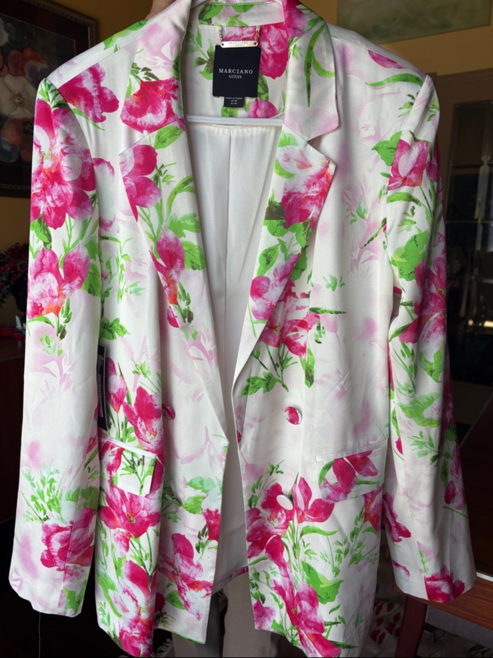 Marciano Floral Blazer in White, Pink & Green
